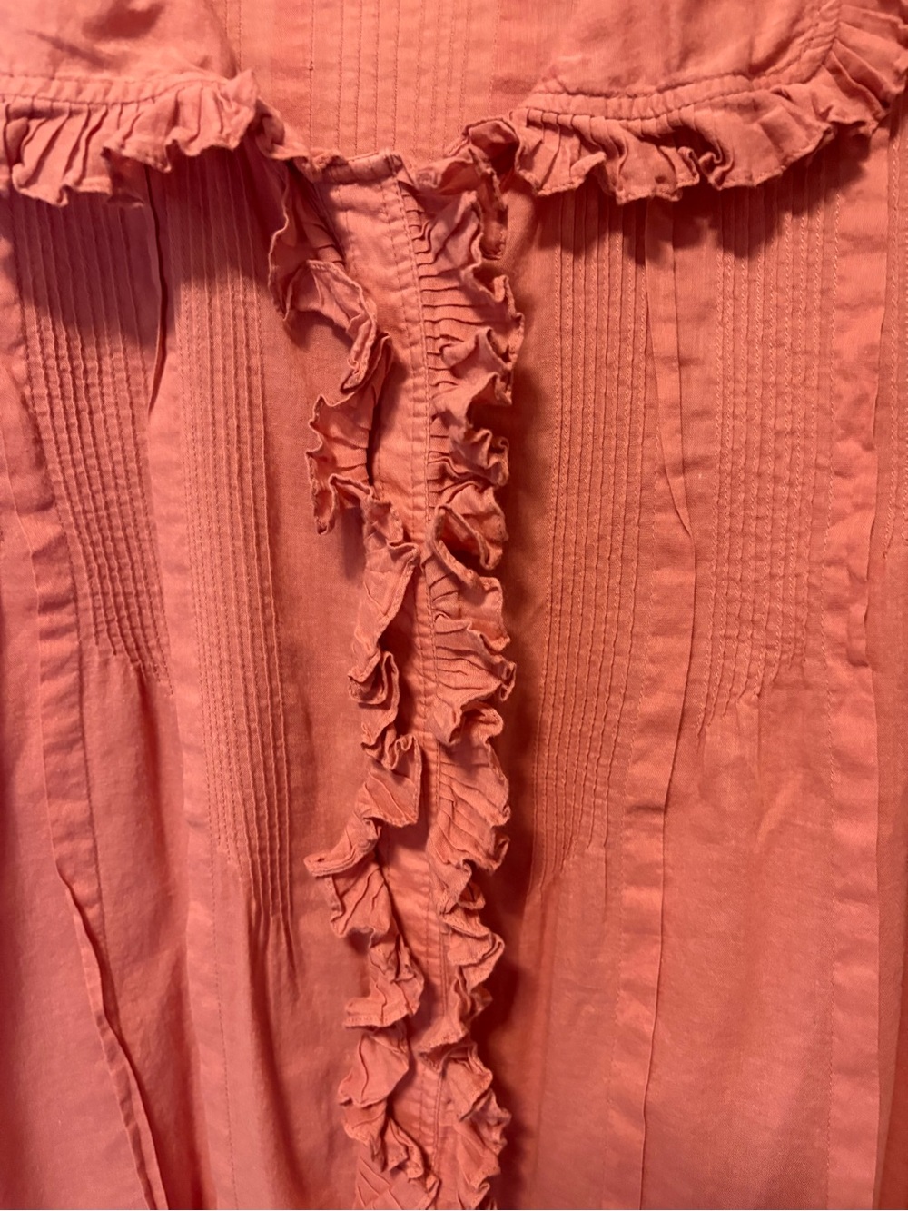 Doen pink rose cotton lightweight ruffle collar button up blouse top s small - Picture 2 of 8